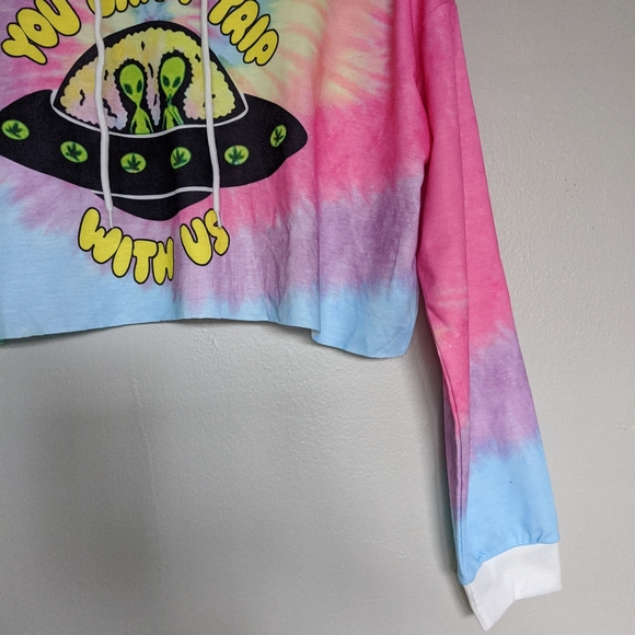 Tie dye cropped alien graphic trippy hoodie - Picture 3 of 6